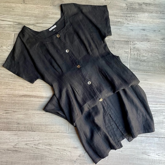 SOLD! Russ Berens 100% Linen Maxi Dress Shell Buttons Down Front Square Neck - Picture 4 of 13